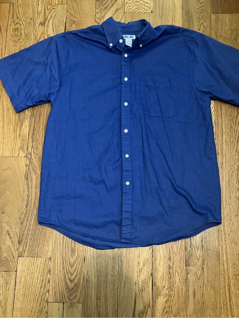 Cherokee Men's L Large Button Down Shirt Blue Short Sleeve RN 17730 100% Cotton